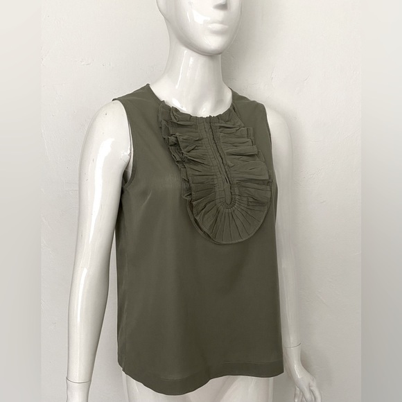 MARC BY MARC JACOBS OLIVE GREEN RUFFLE SLEEVELESS COTTON TOP SHIRT BLOUSE XS - Picture 4 of 14